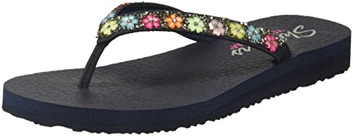 Skechers Meditation-Daisy Delight, Chanclas Mujer, Multicolor (NVY Black Mitobuck/Plastic Bead Trim), 40 EU