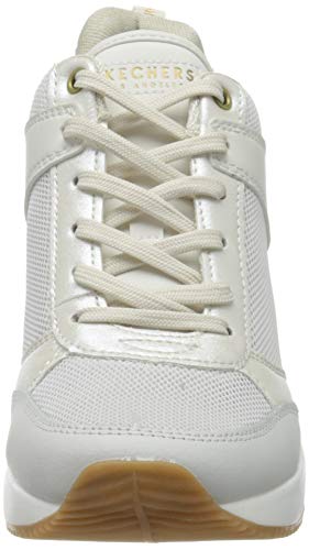 Skechers Million Air UP There, Zapatillas Mujer, Blanco Blanco Duraleather Mesh Cuero Borde Oro Wht, 38.5 EU