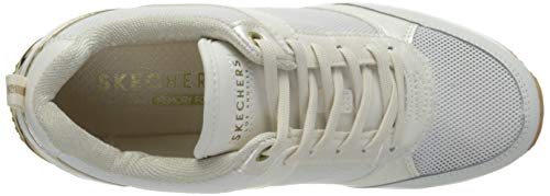 Skechers Million Air UP There, Zapatillas Mujer, Blanco Blanco Duraleather Mesh Cuero Borde Oro Wht, 38.5 EU