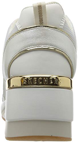 Skechers Million Air UP There, Zapatillas Mujer, Blanco Blanco Duraleather Mesh Cuero Borde Oro Wht, 38.5 EU