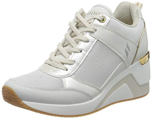 Skechers Million Air UP There, Zapatillas Mujer, Blanco Blanco Duraleather Mesh Cuero Borde Oro Wht, 38.5 EU