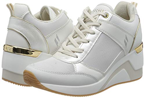 Skechers Million Air UP There, Zapatillas Mujer, Blanco Blanco Duraleather Mesh Cuero Borde Oro Wht, 38.5 EU