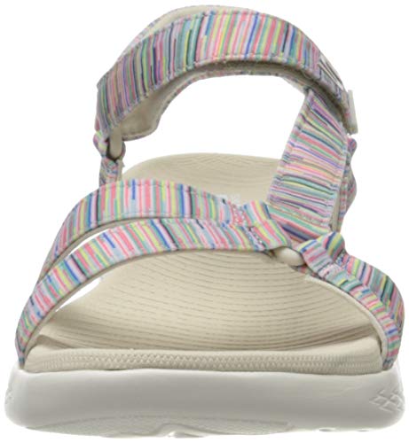 Skechers On-The-go 600, Sandalias de Punta Descubierta Mujer, Multicolor (Nat/Multi Textile Ntmt), 37 EU