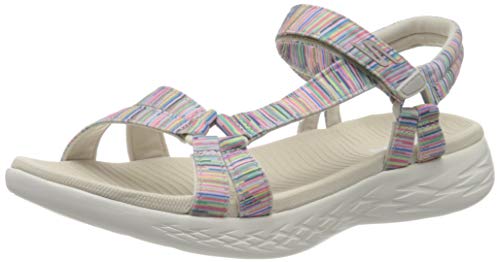 Skechers On-The-go 600, Sandalias de Punta Descubierta Mujer, Multicolor (Nat/Multi Textile Ntmt), 37 EU