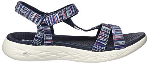 Skechers On-The-go 600, Sandalias de Punta Descubierta Mujer, Multicolor (Navy/Multi Textile Nvmt), 37 EU
