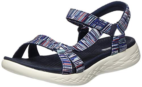 Skechers On-The-go 600, Sandalias de Punta Descubierta Mujer, Multicolor (Navy/Multi Textile Nvmt), 37 EU