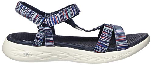 Skechers On-The-go 600, Sandalias de Punta Descubierta Mujer, Multicolor (Navy/Multi Textile Nvmt), 39 EU