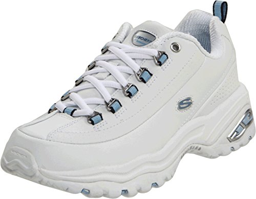 Skechers Premium Classic – Zapatos de cordones de la mitad de la mujer, White-Blue, 39 EU