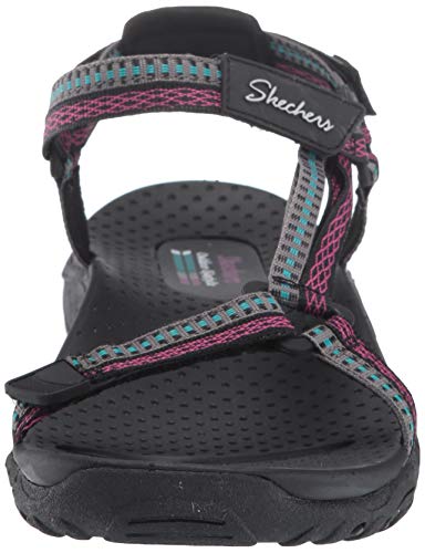 Skechers Reggae-Dub Fest, Sandalias de Punta Descubierta Mujer, Negro (BLK Black, Teal & Pink Webbing), 38 EU