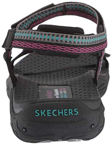 Skechers Reggae-Dub Fest, Sandalias de Punta Descubierta Mujer, Negro (BLK Black, Teal & Pink Webbing), 38 EU
