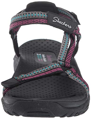 Skechers Reggae-Dub Fest, Sandalias de Punta Descubierta Mujer, Negro (BLK Black, Teal & Pink Webbing), 39 EU