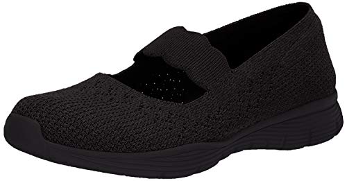 Skechers Seager-Power Hitter, Merceditas Mujer, Negro (BBK Black Flat Knit), 38.5 EU