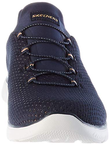Skechers Summits-Bright Bezel, Zapatillas Mujer, Multicolor (NVGD Black Knit/Silver Trim), 36.5 EU