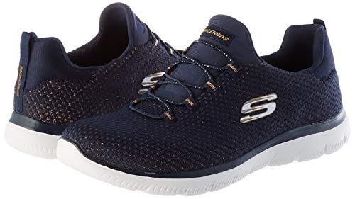Skechers Summits-Bright Bezel, Zapatillas Mujer, Multicolor (NVGD Black Knit/Silver Trim), 36.5 EU
