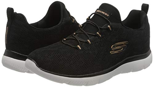 Skechers Summits Leopard Spot, Zapatillas Mujer, Black Mesh/Rose Gold Trim, 39 EU