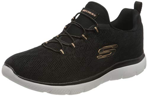 Skechers Summits Leopard Spot, Zapatillas Mujer, Black Mesh/Rose Gold Trim, 39 EU