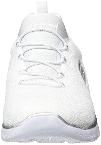 Skechers Summits Leopard Spot, Zapatillas Mujer, White Mesh/Silver Trim, 38 EU