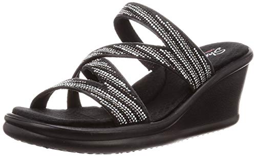 Skechers Women's Rumblers-Mega Flash-Rhinestone Multi Strap Wedge Slide Sandal