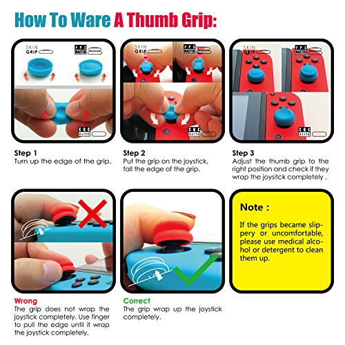 Skull & Co. Skin, CQC and FPS Thumb Grip Set Joystick Cap Analog Stick Cap for Nintendo Switch Joy-con Controller - Yellow+Blue [Fortnite Season Special], 3 Pairs(6pcs)