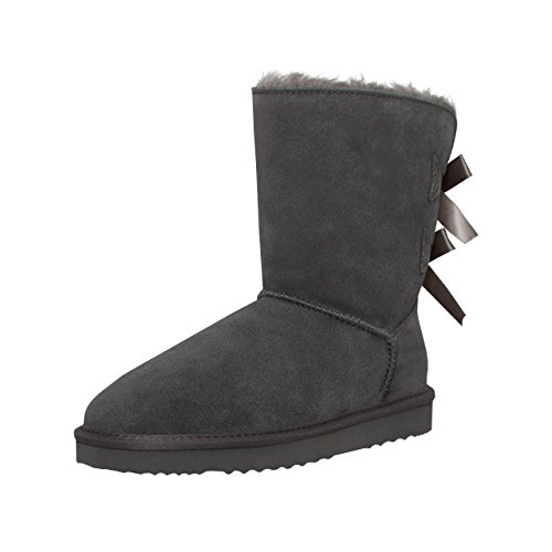 SKUTARI® Cuero Double Bow Botas, Botas de Cuero para Mujer con un Acogedor Forro de Piel sintética, Suela Antideslizante y Acolchada - Made IN Italy