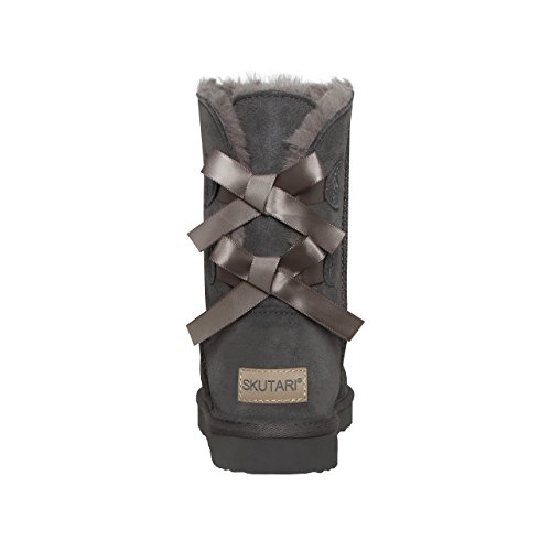 SKUTARI® Cuero Double Bow Botas, Botas de Cuero para Mujer con un Acogedor Forro de Piel sintética, Suela Antideslizante y Acolchada - Made IN Italy
