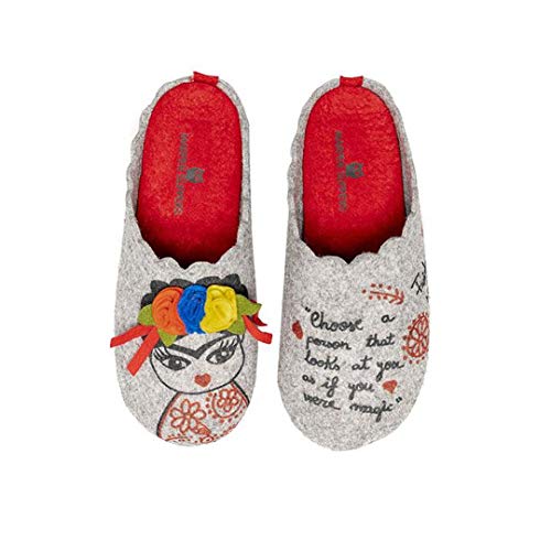 Slippers Frida Gris Zapatillas de Estar por casa Mujer Invierno Otoño - 37 EU