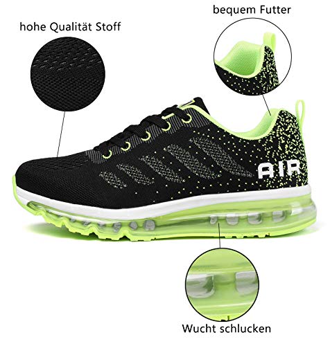Smarten Zapatillas de Running Hombre Mujer Air Correr Deportes Calzado Verano Comodos Zapatillas Sport Black Green 44 EU