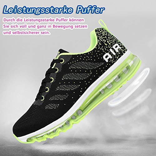 Smarten Zapatillas de Running Hombre Mujer Air Correr Deportes Calzado Verano Comodos Zapatillas Sport Black Green 44 EU