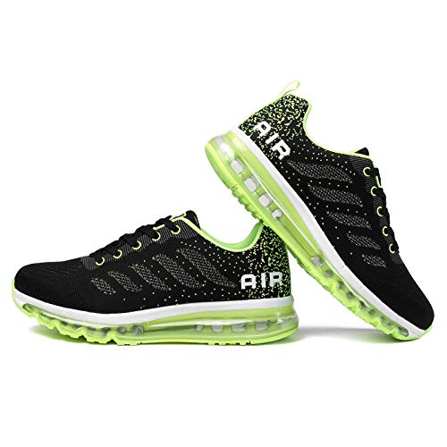 Smarten Zapatillas de Running Hombre Mujer Air Correr Deportes Calzado Verano Comodos Zapatillas Sport Black Green 44 EU