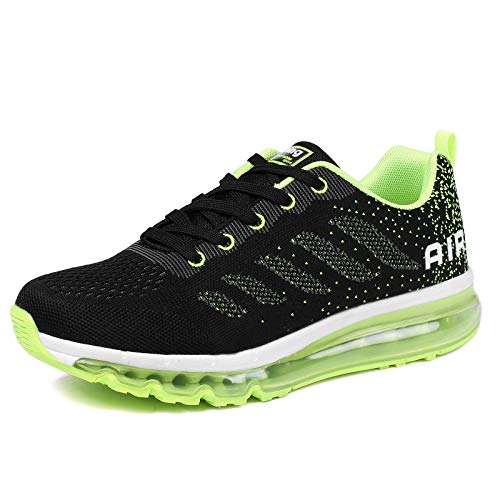 Smarten Zapatillas de Running Hombre Mujer Air Correr Deportes Calzado Verano Comodos Zapatillas Sport Black Green 44 EU