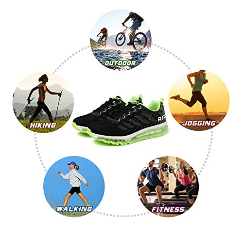 Smarten Zapatillas de Running Hombre Mujer Air Correr Deportes Calzado Verano Comodos Zapatillas Sport Black Green 44 EU