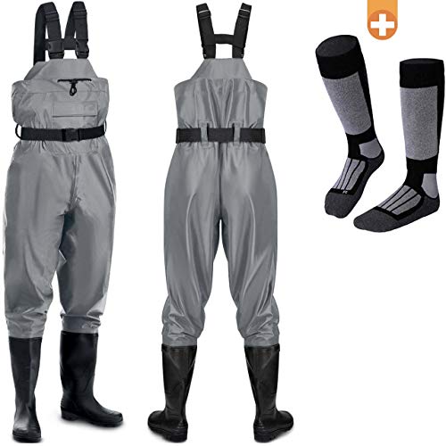 smartpeas Vadeadores Impermeables y Transpirables con Botas y Rodilleras de Neopreno Pantalones de Pesca/Pantalones de Pesca/Pantalones de Estanque para Hombres 1 par de Calcetines térmicos