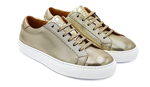 Sneekr Milano - Zapatillas italianas de primera calidad con calzador, incluye calzador, de piel auténtica, transpirables, para mujer, elegantes, fabricadas en Italia, color Dorado, talla 38 EU