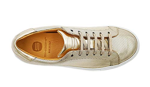 Sneekr Milano - Zapatillas italianas de primera calidad con calzador, incluye calzador, de piel auténtica, transpirables, para mujer, elegantes, fabricadas en Italia, color Dorado, talla 38 EU