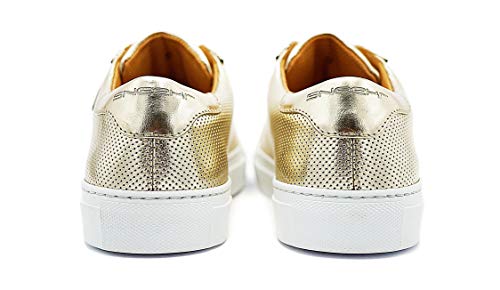 Sneekr Milano - Zapatillas italianas de primera calidad con calzador, incluye calzador, de piel auténtica, transpirables, para mujer, elegantes, fabricadas en Italia, color Dorado, talla 38 EU