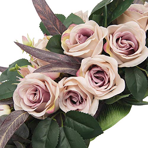 SNOWINSPRING BotíN de Flores de Rosas Artificiales, 27 Pulgadas con Rosas, Hojas de Eucalipto para el Hogar, HabitacióN, JardíN, Dintel, Arco de Boda, DecoracióN para Fiestas