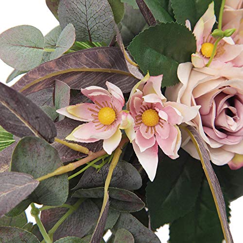 SNOWINSPRING BotíN de Flores de Rosas Artificiales, 27 Pulgadas con Rosas, Hojas de Eucalipto para el Hogar, HabitacióN, JardíN, Dintel, Arco de Boda, DecoracióN para Fiestas