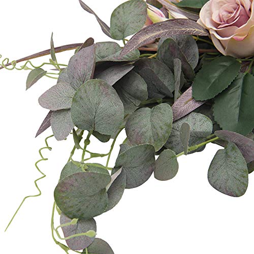 SNOWINSPRING BotíN de Flores de Rosas Artificiales, 27 Pulgadas con Rosas, Hojas de Eucalipto para el Hogar, HabitacióN, JardíN, Dintel, Arco de Boda, DecoracióN para Fiestas
