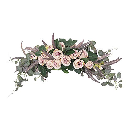 SNOWINSPRING BotíN de Flores de Rosas Artificiales, 27 Pulgadas con Rosas, Hojas de Eucalipto para el Hogar, HabitacióN, JardíN, Dintel, Arco de Boda, DecoracióN para Fiestas