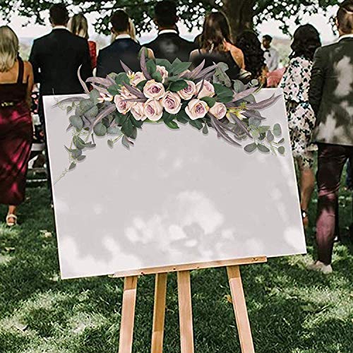 SNOWINSPRING BotíN de Flores de Rosas Artificiales, 27 Pulgadas con Rosas, Hojas de Eucalipto para el Hogar, HabitacióN, JardíN, Dintel, Arco de Boda, DecoracióN para Fiestas