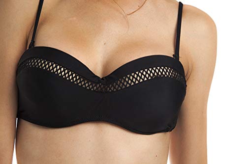 SOL Y PLAYA - Conjunto Bikini triangulo Halter Bandeau Push up con aro Braga Alta diseño Sexy Efecto Transparencias Moderno para Mujer Chica señora (42 - L, Negro)