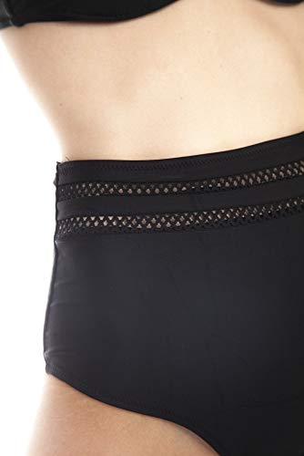 SOL Y PLAYA - Conjunto Bikini triangulo Halter Bandeau Push up con aro Braga Alta diseño Sexy Efecto Transparencias Moderno para Mujer Chica señora (42 - L, Negro)