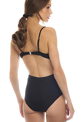 SOL Y PLAYA - Conjunto Bikini triangulo Halter Bandeau Push up con aro Braga Alta diseño Sexy Efecto Transparencias Moderno para Mujer Chica señora (42 - L, Negro)