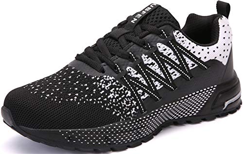 SOLLOMENSI Zapatillas de Deporte Hombres Mujer Running Zapatos para Correr Gimnasio Sneakers Deportivas Padel Transpirables Casual Montaña 44 EU H Negro Blanco
