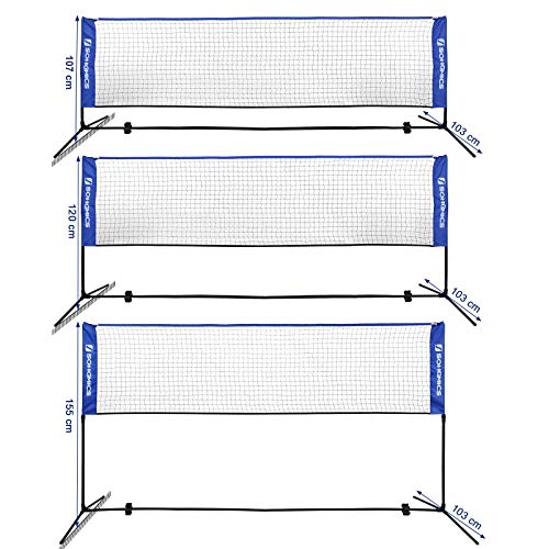 SONGMICS 4 m Red de Tenis Bádminton de Longitud, de Pie, Altura Ajustable Entre 107-155 cm SYQ400