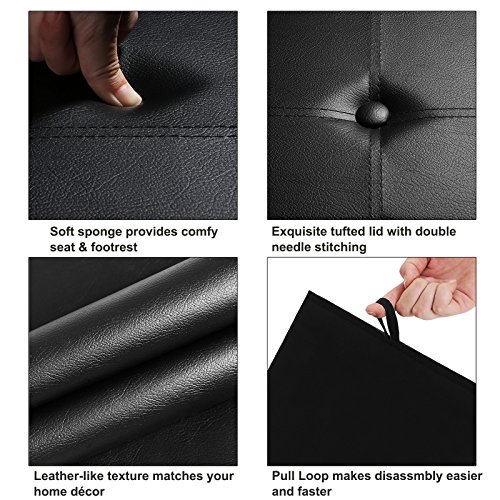 Songmics Baúl Puff - Taburete para almacenaje, Plegable Carga máxima de 300 kg, Negro, 110 x 38 x 38 cm