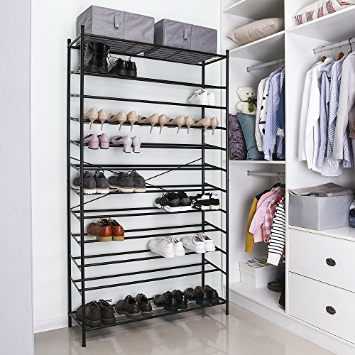 SONGMICS Estantería para Calzados 12 Niveles Zapatero metálico Lacado Negro 105 x 192 x 37 cm RTG01H