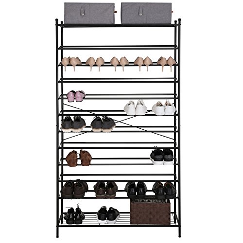 SONGMICS Estantería para Calzados 12 Niveles Zapatero metálico Lacado Negro 105 x 192 x 37 cm RTG01H