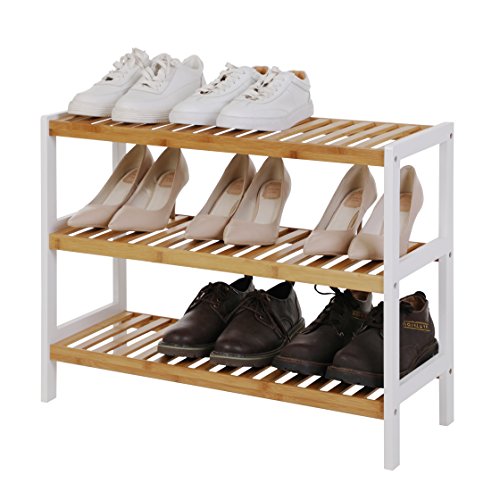 SONGMICS Multiuso Zapatero de 3 Pisos estantería para Zapatos de bambú Organizador para Entrada Pasillo LBS03H