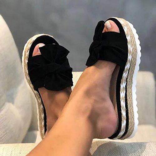 Sosa Summer Sandals Zapatos Mujer Bow Summer Sandals Slipper Indoor Outdoor Chanclas Zapatos de Playa Zapatillas Femeninas, Negro, 41